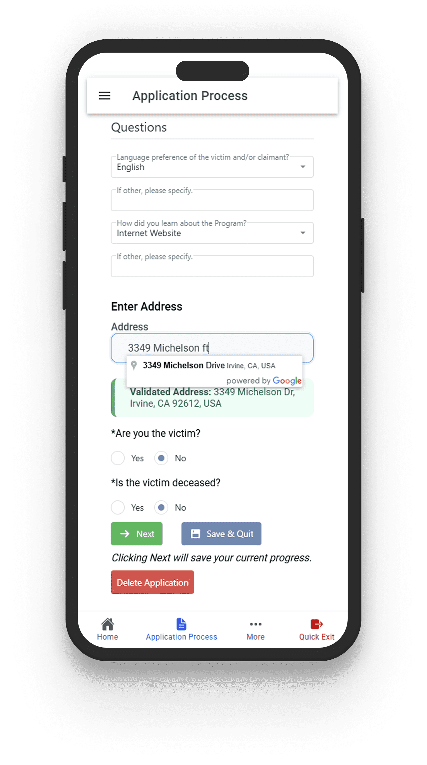 Streamlined Application Forms